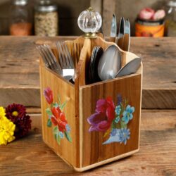 Hộp Gỗ Đựng Dao Thìa Rĩa Đế Xoay The Pioneer Woman Spring Bouquet - Tiện Lợi và Sang Trọng